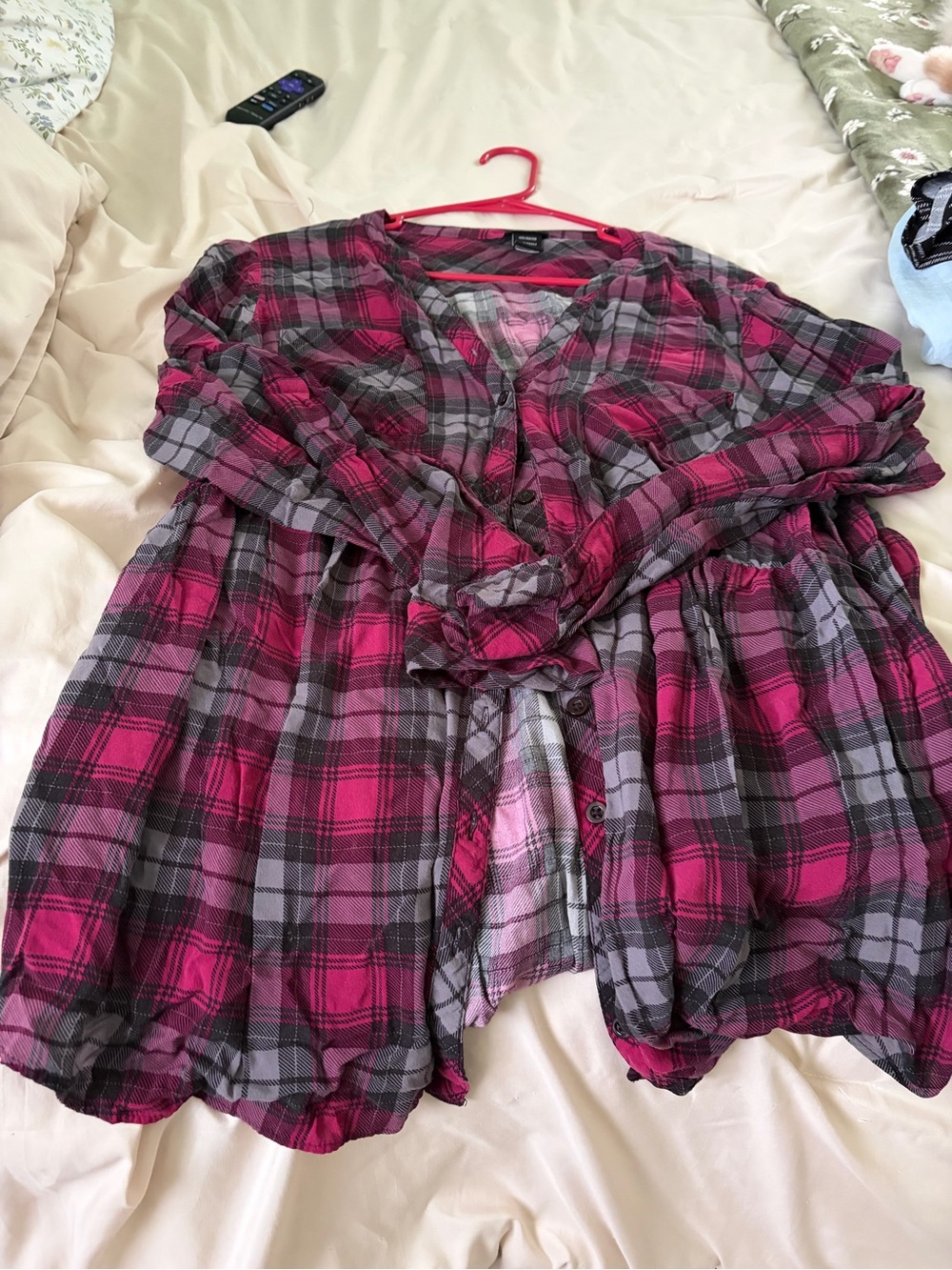 torrid Pink & Gray Plaid Button-Front Blouse
